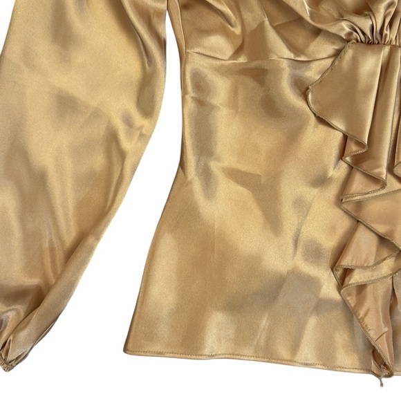 VTG 80s Romantic Ruffle Satin V-Neck Blouse Glam Castle Victorian Chic USA Small - Picture 7 of 13